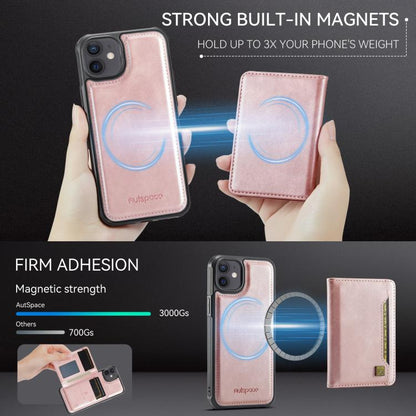 For iPhone 12 AutSpace A13 MagSafe Magnetic RFID Flip Card Bag Phone Case(Rose Gold) - iPhone 12 / 12 Pro Cases by AutSpace | Online Shopping UK | buy2fix