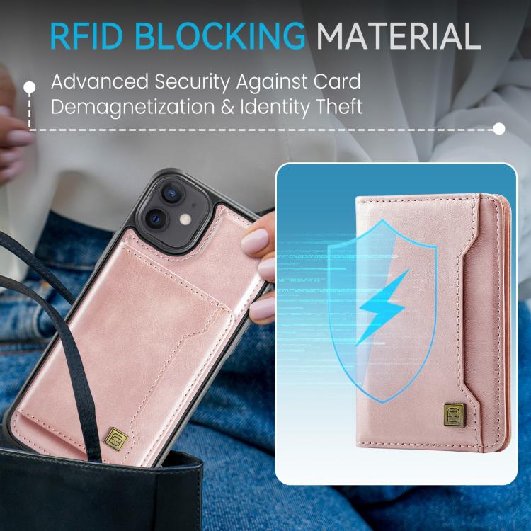 For iPhone 12 AutSpace A13 MagSafe Magnetic RFID Flip Card Bag Phone Case(Rose Gold) - iPhone 12 / 12 Pro Cases by AutSpace | Online Shopping UK | buy2fix