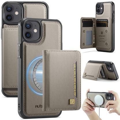 For iPhone 12 AutSpace A13 MagSafe Magnetic RFID Flip Card Bag Phone Case(Grey) - iPhone 12 / 12 Pro Cases by AutSpace | Online Shopping UK | buy2fix