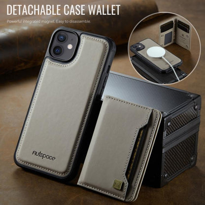 For iPhone 12 AutSpace A13 MagSafe Magnetic RFID Flip Card Bag Phone Case(Grey) - iPhone 12 / 12 Pro Cases by AutSpace | Online Shopping UK | buy2fix