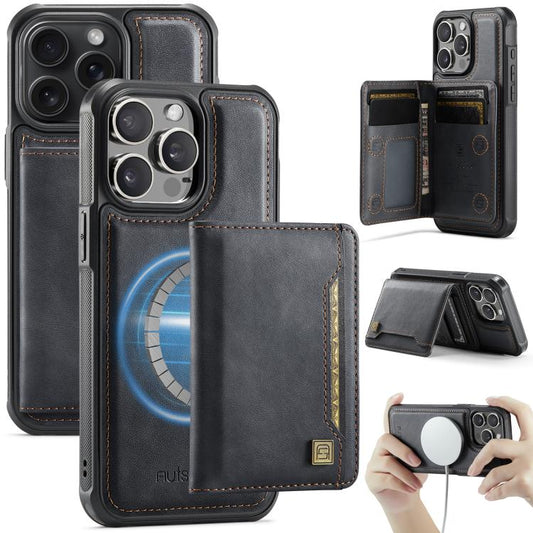 For iPhone 12 Pro Max AutSpace A13 MagSafe Magnetic RFID Flip Card Bag Phone Case(Black) - iPhone 12 Pro Max Cases by AutSpace | Online Shopping UK | buy2fix