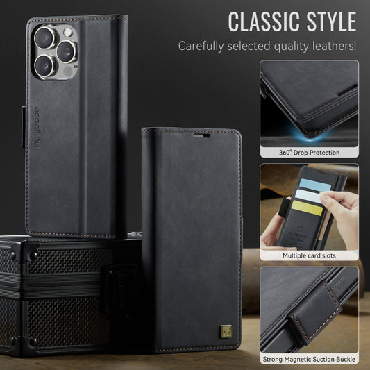 For iPhone 16 Pro Max AutSpace A11 Side Buckle MagSafe Magnetic RFID Phone Leather Case(Black) by AutSpace