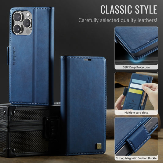 For iPhone 16 Pro Max AutSpace A11 Side Buckle MagSafe Magnetic RFID Phone Leather Case(Blue) by AutSpace