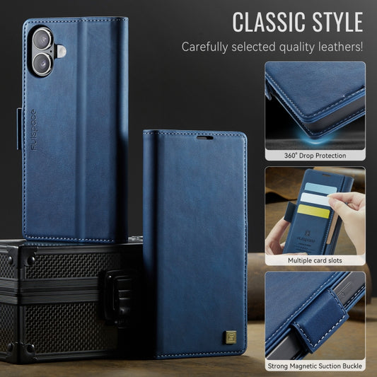 For iPhone 16 AutSpace A11 Side Buckle MagSafe Magnetic RFID Phone Leather Case(Blue) by AutSpace