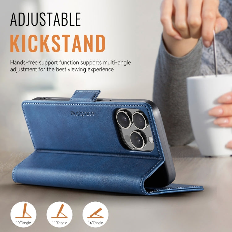 For iPhone 15 Pro Max AutSpace A11 Side Buckle MagSafe Magnetic RFID Phone Leather Case(Blue) - iPhone 15 Pro Max Cases by AutSpace | Online Shopping UK | buy2fix