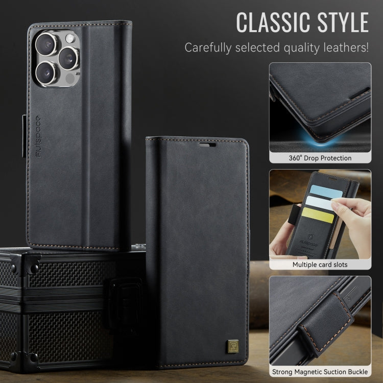 For iPhone 15 Pro AutSpace A11 Side Buckle MagSafe Magnetic RFID Phone Leather Case(Black) - iPhone 15 Pro Cases by AutSpace | Online Shopping UK | buy2fix