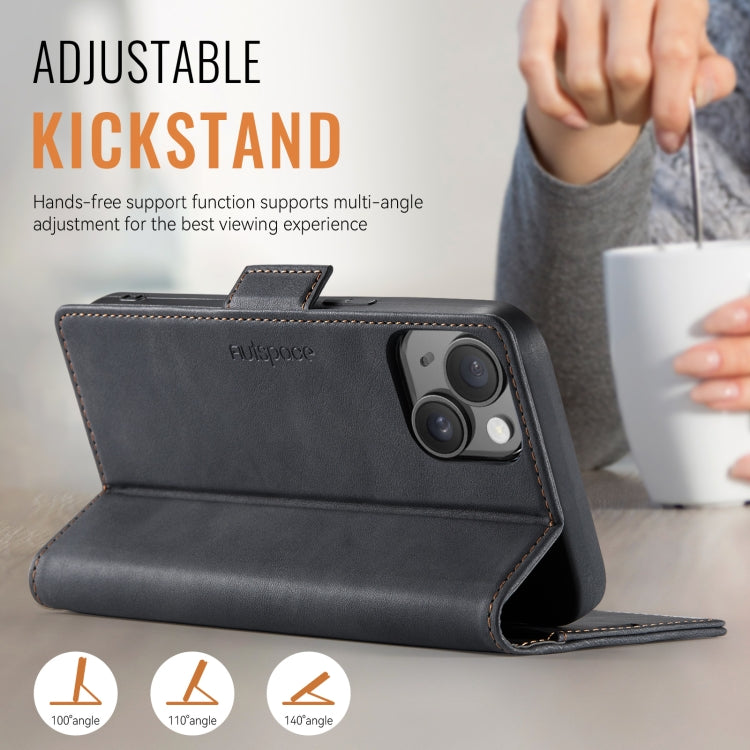 For iPhone 15 AutSpace A11 Side Buckle MagSafe Magnetic RFID Phone Leather Case(Black) - iPhone 15 Cases by AutSpace | Online Shopping UK | buy2fix