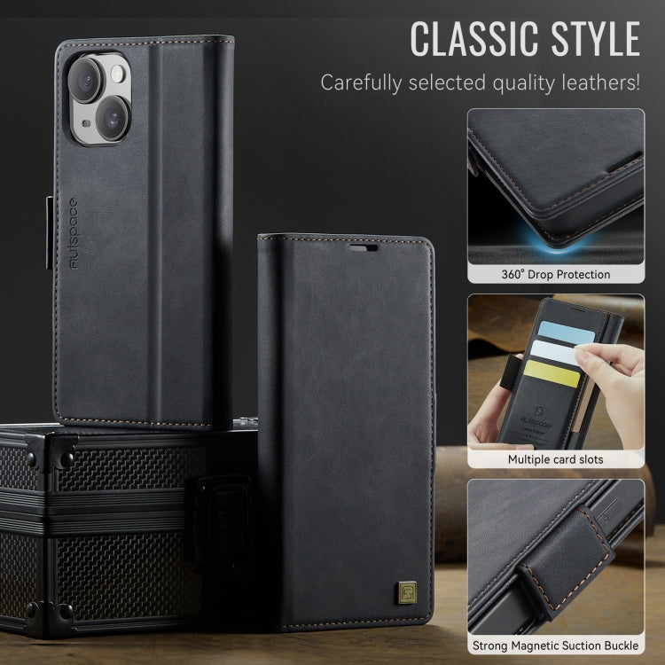 For iPhone 14 Plus AutSpace A11 Side Buckle MagSafe Magnetic RFID Phone Leather Case(Black) - iPhone 14 Plus Cases by AutSpace | Online Shopping UK | buy2fix