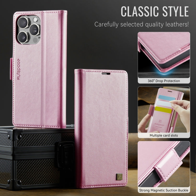 For iPhone 14 Pro AutSpace A11 Side Buckle MagSafe Magnetic RFID Phone Leather Case(Rose Gold) - iPhone 14 Pro Cases by AutSpace | Online Shopping UK | buy2fix