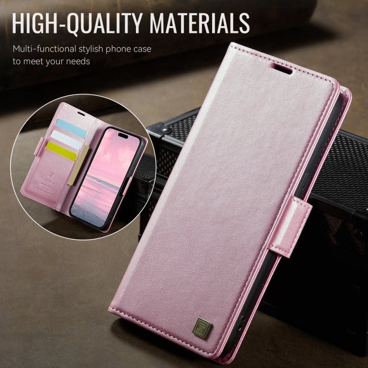 For iPhone 14 Pro AutSpace A11 Side Buckle MagSafe Magnetic RFID Phone Leather Case(Rose Gold) - iPhone 14 Pro Cases by AutSpace | Online Shopping UK | buy2fix