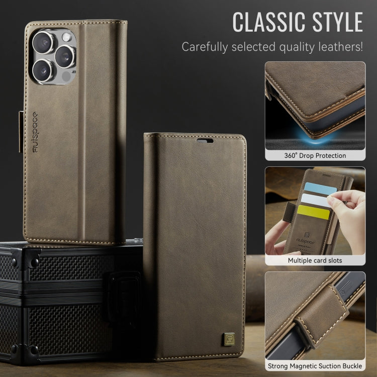 For iPhone 14 Pro Max AutSpace A11 Side Buckle MagSafe Magnetic RFID Phone Leather Case(Coffee) - iPhone 14 Pro Max Cases by AutSpace | Online Shopping UK | buy2fix