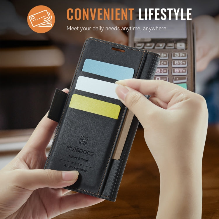 For iPhone 13 AutSpace A11 Side Buckle MagSafe Magnetic RFID Phone Leather Case(Black) - iPhone 13 Cases by AutSpace | Online Shopping UK | buy2fix