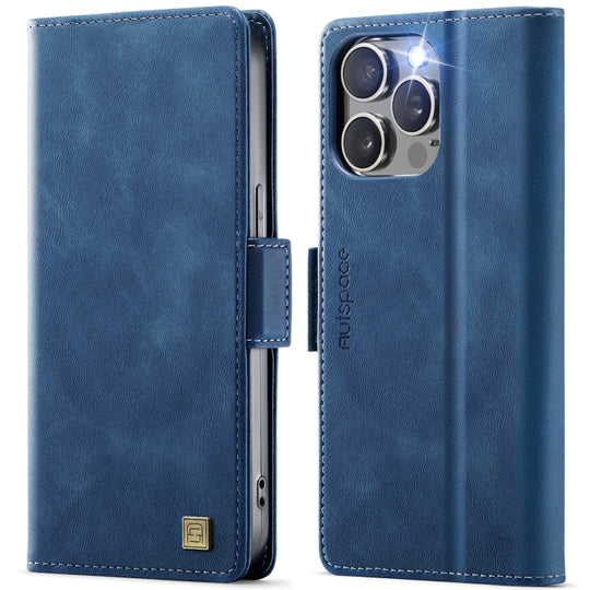 For iPhone 12 Pro Max AutSpace A11 Side Buckle MagSafe Magnetic RFID Phone Leather Case(Blue)