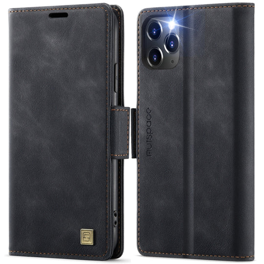 For iPhone 11 Pro Max AutSpace A11 Side Buckle MagSafe Magnetic RFID Phone Leather Case(Black)