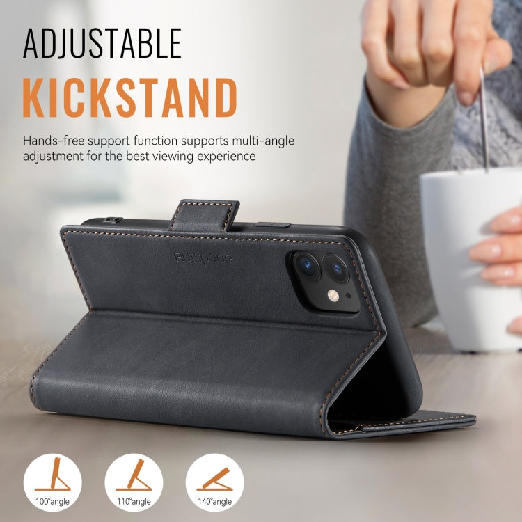 For iPhone 11 AutSpace A11 Side Buckle MagSafe Magnetic RFID Phone Leather Case(Black) - iPhone 11 Cases by AutSpace | Online Shopping UK | buy2fix