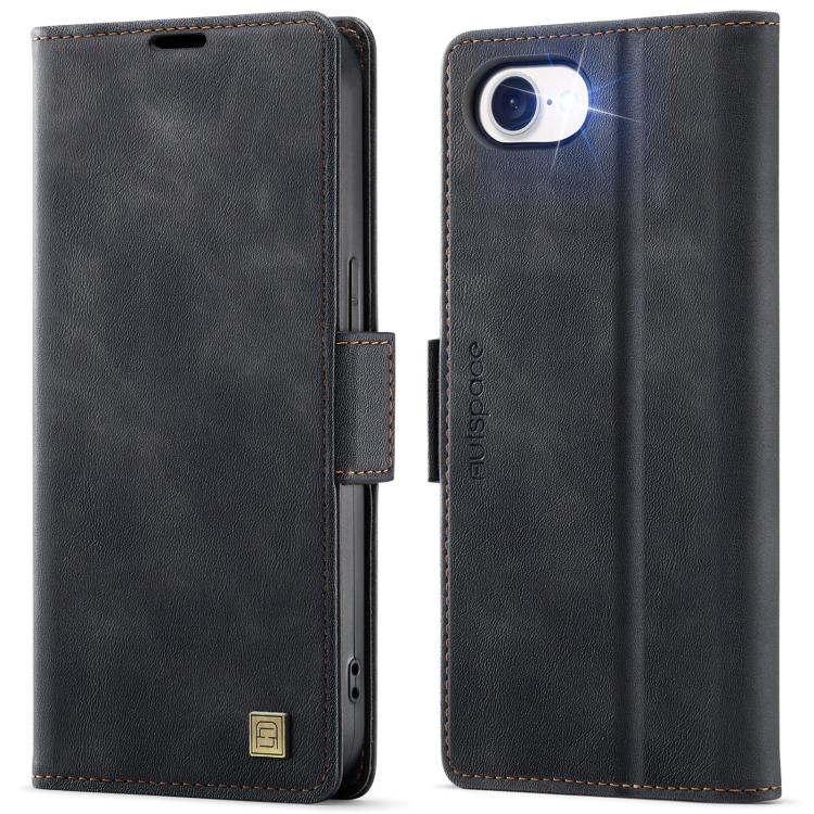 For iPhone 16e AutSpace A11 Side Buckle MagSafe Magnetic RFID Phone Leather Case(Black) - iPhone 16e Cases by AutSpace | Online Shopping UK | buy2fix