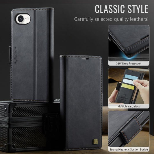 For iPhone 16e AutSpace A11 Side Buckle MagSafe Magnetic RFID Phone Leather Case(Black) - iPhone 16e Cases by AutSpace | Online Shopping UK | buy2fix