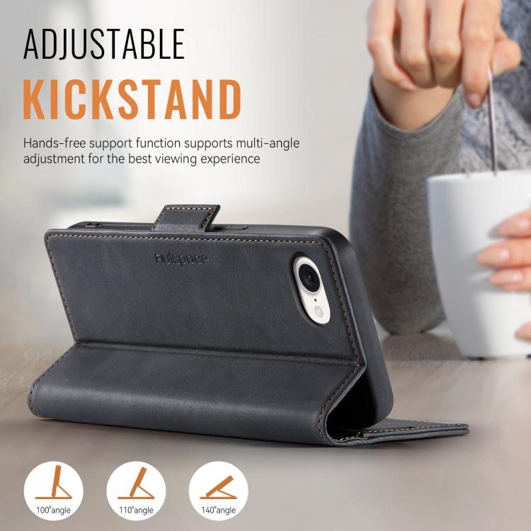 For iPhone 16e AutSpace A11 Side Buckle MagSafe Magnetic RFID Phone Leather Case(Black) - iPhone 16e Cases by AutSpace | Online Shopping UK | buy2fix