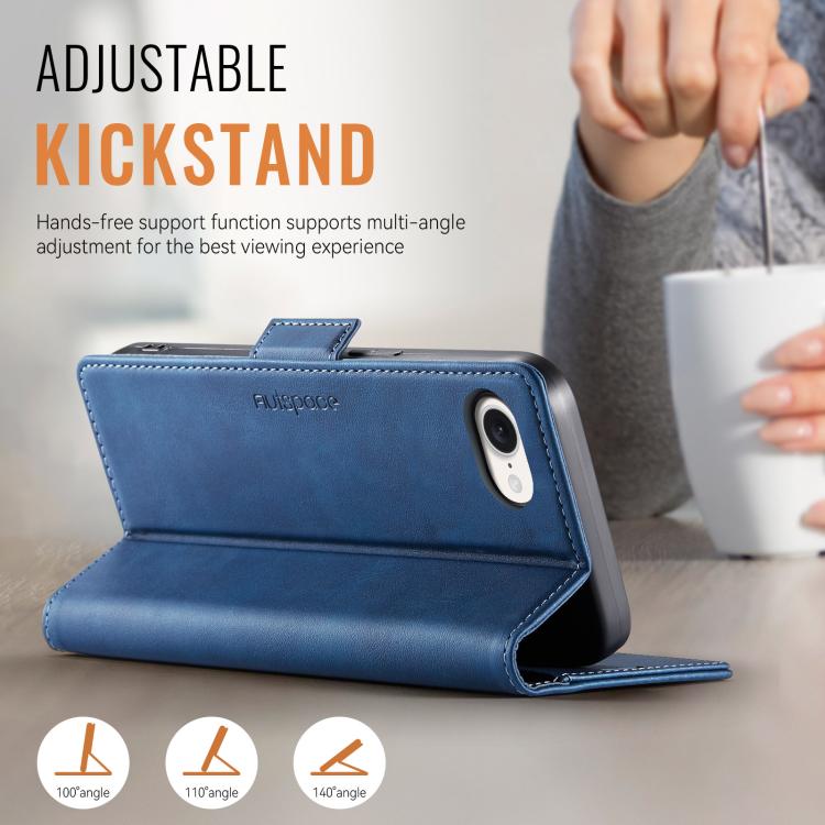 For iPhone 16e AutSpace A11 Side Buckle MagSafe Magnetic RFID Phone Leather Case(Blue) - iPhone 16e Cases by AutSpace | Online Shopping UK | buy2fix