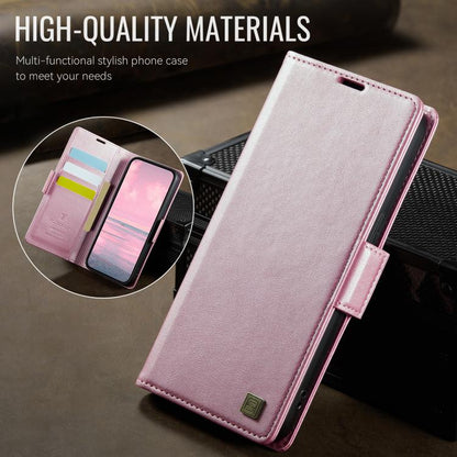 For iPhone 16e AutSpace A11 Side Buckle MagSafe Magnetic RFID Phone Leather Case(Rose Gold) - iPhone 16e Cases by AutSpace | Online Shopping UK | buy2fix