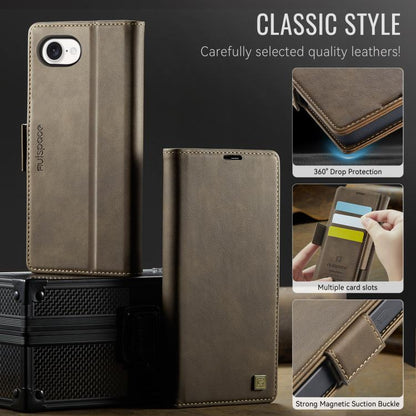 For iPhone 16e AutSpace A11 Side Buckle MagSafe Magnetic RFID Phone Leather Case(Coffee) - iPhone 16e Cases by AutSpace | Online Shopping UK | buy2fix