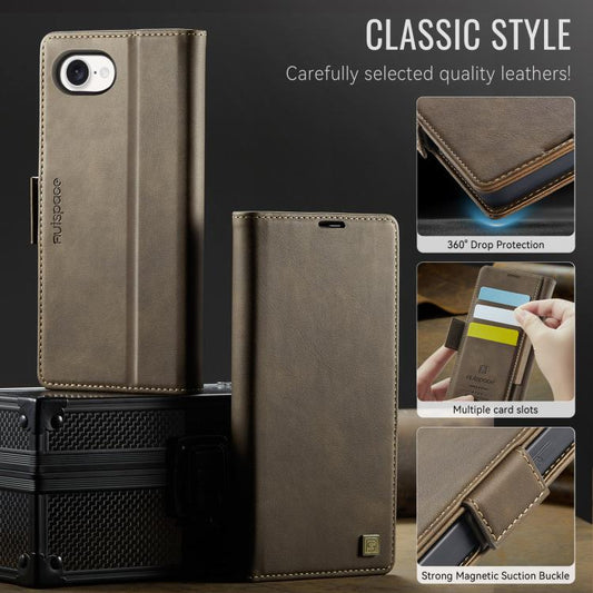 For iPhone 16e AutSpace A11 Side Buckle MagSafe Magnetic RFID Phone Leather Case(Coffee) - iPhone 16e Cases by AutSpace | Online Shopping UK | buy2fix