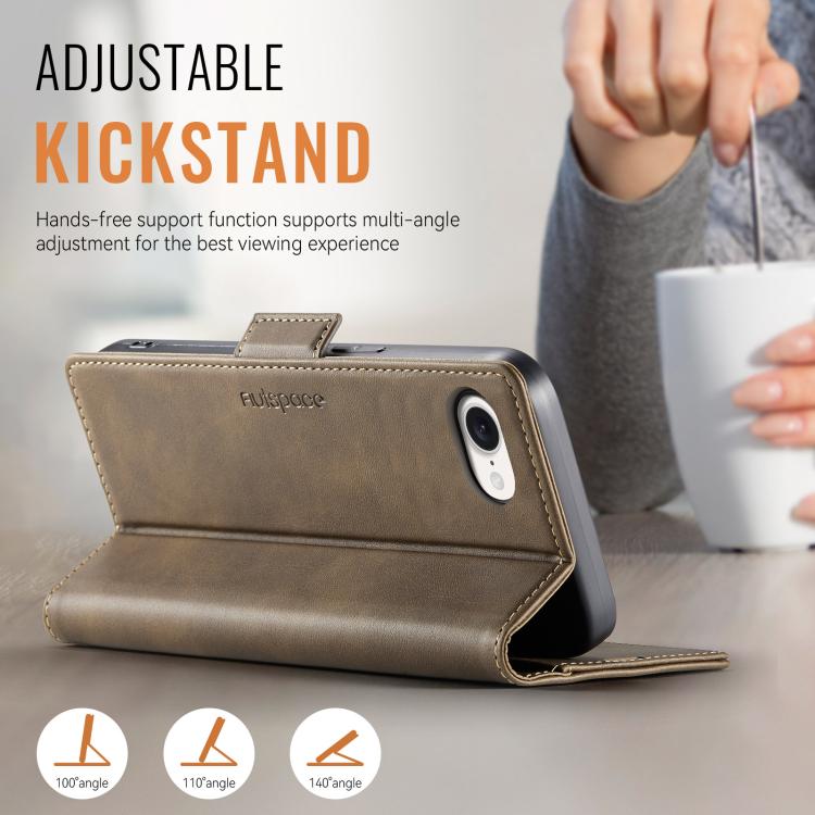 For iPhone 16e AutSpace A11 Side Buckle MagSafe Magnetic RFID Phone Leather Case(Coffee) - iPhone 16e Cases by AutSpace | Online Shopping UK | buy2fix