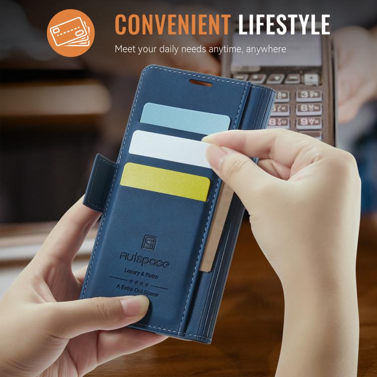 For iPhone 17 Pro Max AutSpace A11 Side Buckle MagSafe Magnetic RFID Phone Leather Case(Blue) - iPhone 17 Pro Max Cases by AutSpace | Online Shopping UK | buy2fix