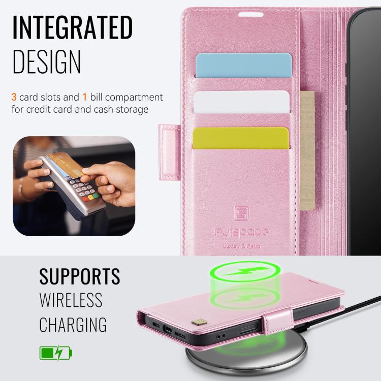 For iPhone 17 Pro Max AutSpace A11 Side Buckle MagSafe Magnetic RFID Phone Leather Case(Rose Gold) - iPhone 17 Pro Max Cases by AutSpace | Online Shopping UK | buy2fix