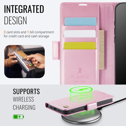 For iPhone 17 Pro Max AutSpace A11 Side Buckle MagSafe Magnetic RFID Phone Leather Case(Rose Gold) - iPhone 17 Pro Max Cases by AutSpace | Online Shopping UK | buy2fix