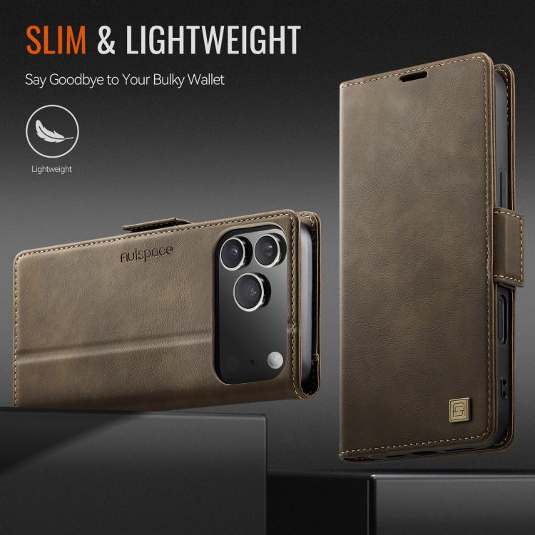 For iPhone 17 Pro Max AutSpace A11 Side Buckle MagSafe Magnetic RFID Phone Leather Case(Coffee) - iPhone 17 Pro Max Cases by AutSpace | Online Shopping UK | buy2fix