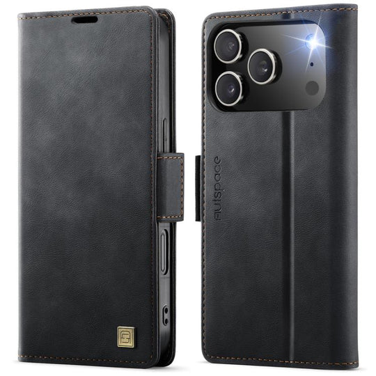 For iPhone 18 Pro / 17 Pro AutSpace A11 Side Buckle MagSafe Magnetic RFID Phone Leather Case(Black)