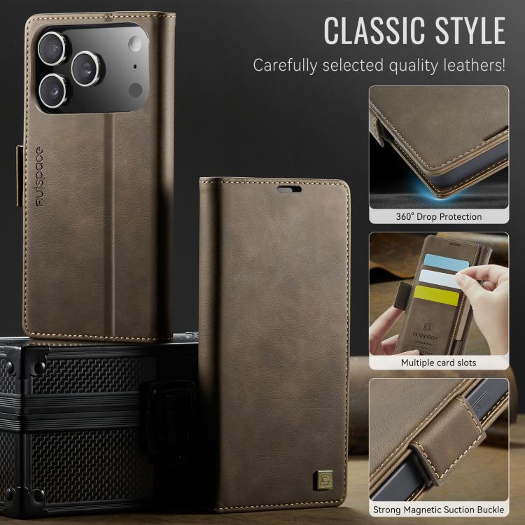 For iPhone 17 Pro AutSpace A11 Side Buckle MagSafe Magnetic RFID Phone Leather Case(Coffee) - iPhone 17 Pro Cases by AutSpace | Online Shopping UK | buy2fix