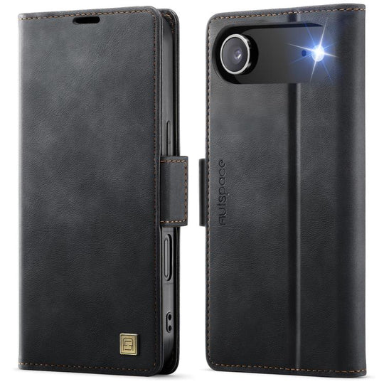 For iPhone Air AutSpace A11 Side Buckle MagSafe Magnetic RFID Phone Leather Case(Black)