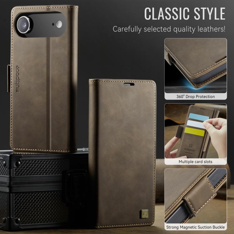 For iPhone Air AutSpace A11 Side Buckle MagSafe Magnetic RFID Phone Leather Case(Coffee) - iPhone Air Cases by AutSpace | Online Shopping UK | buy2fix