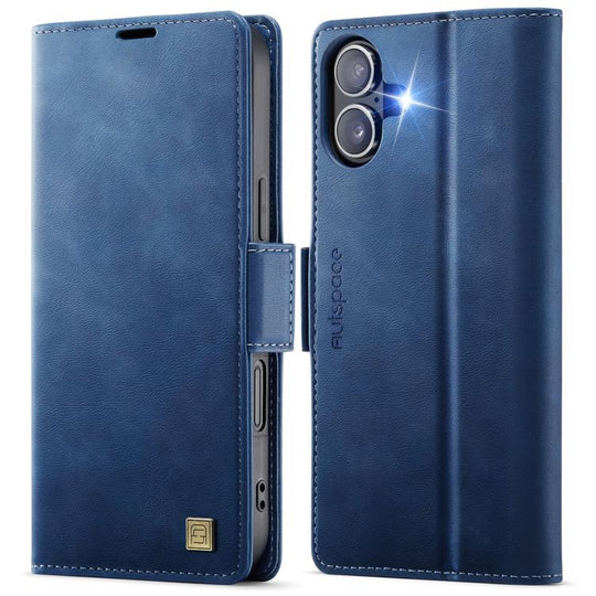 For iPhone 17 AutSpace A11 Side Buckle MagSafe Magnetic RFID Phone Leather Case(Blue)
