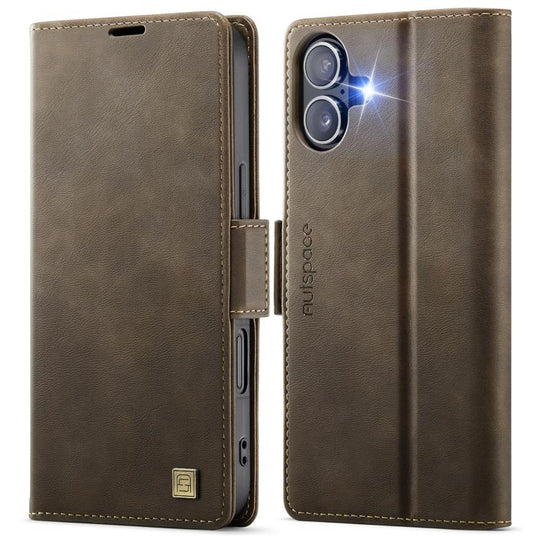 For iPhone 17 AutSpace A11 Side Buckle MagSafe Magnetic RFID Phone Leather Case(Coffee)
