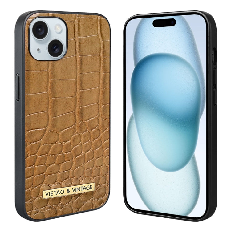 For iPhone 15 VIETAO Alligator Texture PU Phone Case(Brown) - iPhone 15 Cases by VIETAO | Online Shopping UK | buy2fix