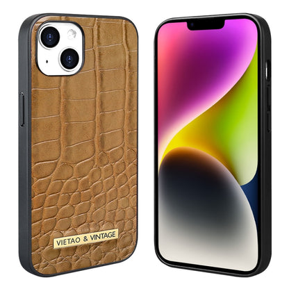For iPhone 14 VIETAO Alligator Texture PU Phone Case(Brown) - iPhone 14 Cases by VIETAO | Online Shopping UK | buy2fix