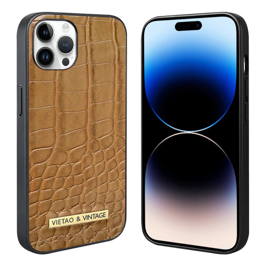 For iPhone 14 Pro VIETAO Alligator Texture PU Phone Case(Brown) - iPhone 14 Pro Cases by VIETAO | Online Shopping UK | buy2fix