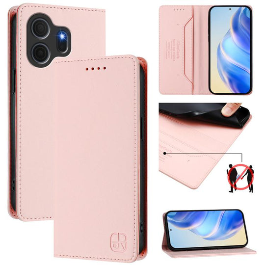 For TCL NxtPaper 70 Pro 5G RC01 Dual-Folded Magnetic Suction RFID Leather Phone Case(Pink)