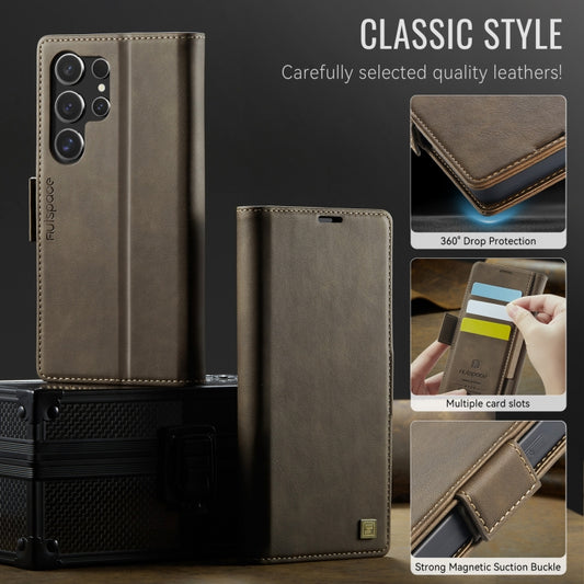 For Samsung Galaxy S25 Ultra 5G AutSpace A11 Side Buckle MagSafe Magnetic RFID Phone Leather Case(Coffee) by AutSpace