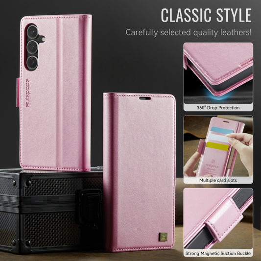 For Samsung Galaxy S25 5G AutSpace A11 Side Buckle MagSafe Magnetic RFID Phone Leather Case(Rose Gold) by AutSpace