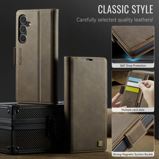 For Samsung Galaxy S25+ 5G AutSpace A11 Side Buckle MagSafe Magnetic RFID Phone Leather Case(Coffee) by AutSpace