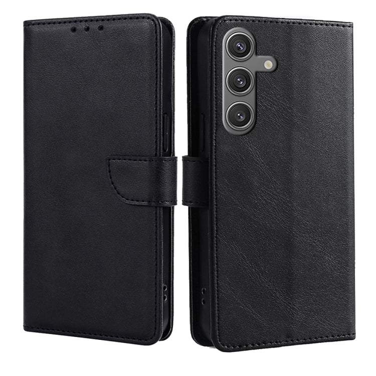 For Samsung Galaxy S25 5G Calf Texture Buckle Flip Leather Phone Case(Black) - Galaxy S25 5G Cases by buy2fix | Online Shopping UK | buy2fix