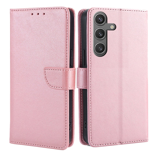 For Samsung Galaxy S25 5G Calf Texture Buckle Flip Leather Phone Case(Rose Gold) by buy2fix