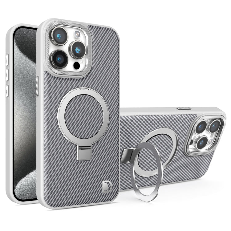 For iPhone 15 Pro Max Carbon Fiber MagSafe Holder Phone Case(Grey) - iPhone 15 Pro Max Cases by buy2fix | Online Shopping UK | buy2fix
