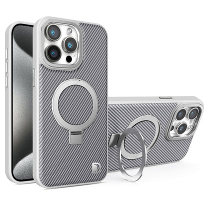 For iPhone 15 Pro Max Carbon Fiber MagSafe Holder Phone Case(Grey) - iPhone 15 Pro Max Cases by buy2fix | Online Shopping UK | buy2fix
