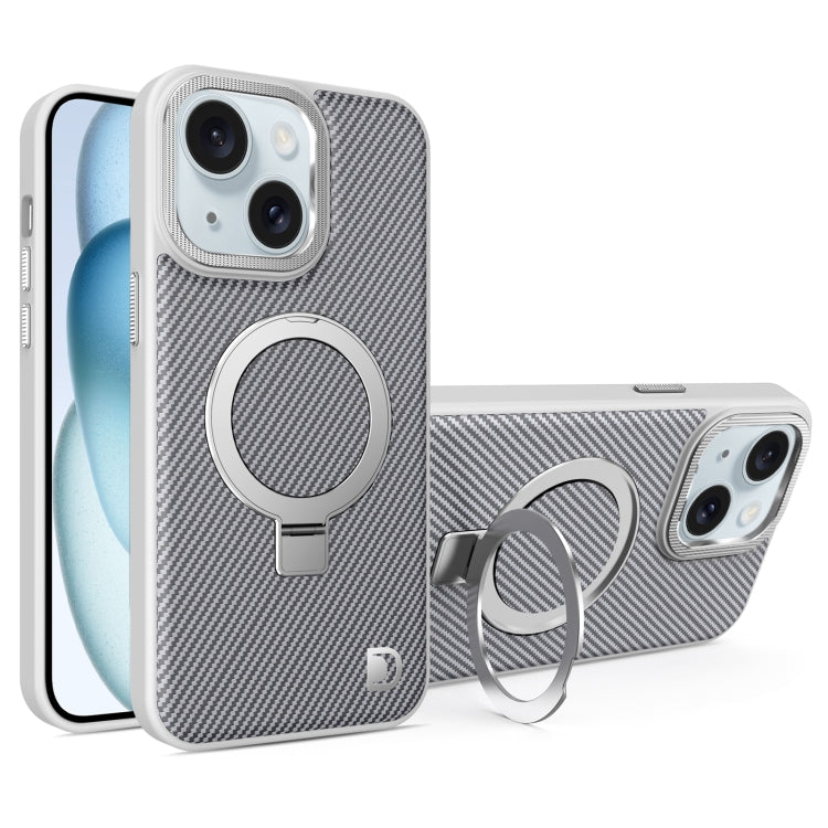 For iPhone 15 Plus Carbon Fiber MagSafe Holder Phone Case(Grey) - iPhone 15 Plus Cases by buy2fix | Online Shopping UK | buy2fix
