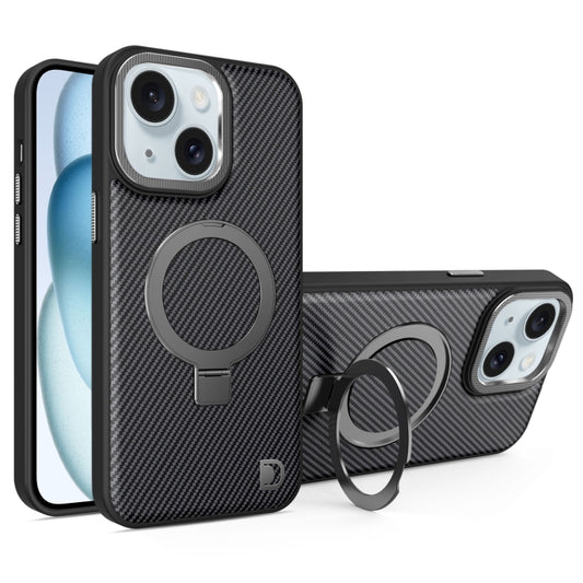 For iPhone 15 Carbon Fiber MagSafe Holder Phone Case(Black) - iPhone 15 Cases by buy2fix | Online Shopping UK | buy2fix